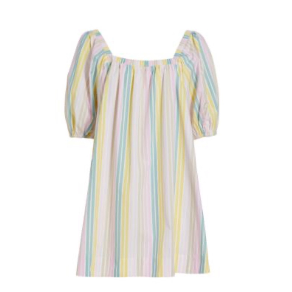 Ganni Striped Puff-Sleeve Minidress